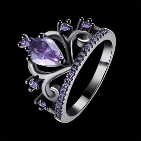 img 3 attached to WANGYUSHENG Women's Black Gold Plated Purple Amethyst CZ Princess Crown Tiara Ring – Perfect Wedding Band