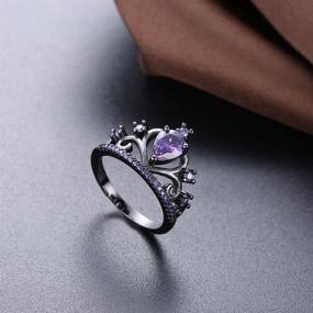 img 1 attached to WANGYUSHENG Women's Black Gold Plated Purple Amethyst CZ Princess Crown Tiara Ring – Perfect Wedding Band