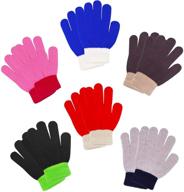 🧤 6 pairs of kids gloves - magic stretch anti-slip winter warm knit finger gloves for girls and boys logo