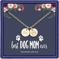 🐾 14k gold filled dog mom gifts necklace - initial letter alphabet disc with puppy paw print for women & girls - pet dog lovers necklace - perfect gift for dog moms logo