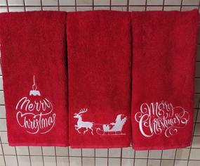 img 4 attached to 🎅 Georgiabags 3 Pack Towels: 100% Cotton, 11"x18" Embroidered Merry Christmas Fingertip Hand Towels - Top-Quality & Festive!