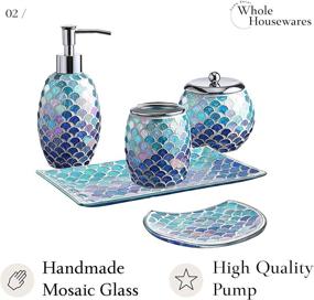 img 3 attached to 🚿 5-Piece Mosaic Glass Bathroom Accessories Set by WHOLE HOUSEWARES - Soap Dispenser, Tray, Soap Dish in Blue