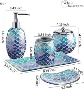 img 1 attached to 🚿 5-Piece Mosaic Glass Bathroom Accessories Set by WHOLE HOUSEWARES - Soap Dispenser, Tray, Soap Dish in Blue