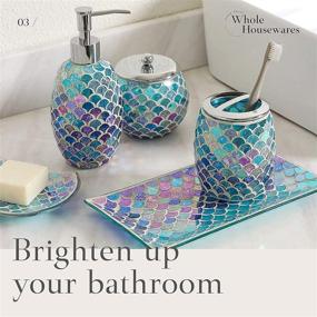 img 2 attached to 🚿 5-Piece Mosaic Glass Bathroom Accessories Set by WHOLE HOUSEWARES - Soap Dispenser, Tray, Soap Dish in Blue