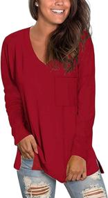 img 2 attached to 👚 CALOER Women's Casual Sweatshirts Long Sleeve V Neck Shirts with Pocket Side Split Tunic Tops - Oversized Fit