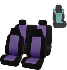 img 4 attached to FH Group FB102114 Classic Cloth Seat Covers (Purple) Full Set With Gift – Universal Fit For Cars Trucks &Amp