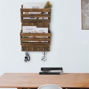 img 1 attached to 📫 SOWA Rustic Mail Organizer Wall Mount with Key Hangers - Decorative 2-Slot Hanging Mail Sorter and Key Holder for Wall - Paper, Letter, Magazine Wall Organizer with Metal Hooks for Entryway