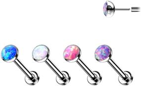 img 3 attached to 💎 Stunning Synthetic Opal Flat Back Stud: 16-20G G23 Implant Grade Titanium Threadless Push-in Design