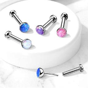 img 2 attached to 💎 Stunning Synthetic Opal Flat Back Stud: 16-20G G23 Implant Grade Titanium Threadless Push-in Design