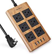 🔌 superdanny 15a surge protector power strip with 9.8ft black extension cord, 6 ac outlets + 4 usb ports, smart charging for iphone ipad, home office use – dark wood grain logo