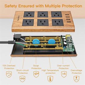 img 3 attached to 🔌 Суперденни 15A Подавитель Перенапряжения с Поверхностным Столбом 9.8фт и Черным Удлинителем, 6 Розеток для Подключения Компьютеров + 4 USB-Порта, Умное Зарядное Устройство для iPhone iPad, Использование в Доме и Офисе - Темная Древесина