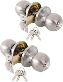 img 4 attached to 🚪 (2 Pack) Lanwandeng Satin Nickel Door Knobs with Lock and Keys – Ideal for Bedroom and Bathroom Doors, Exterior/Interior Handles