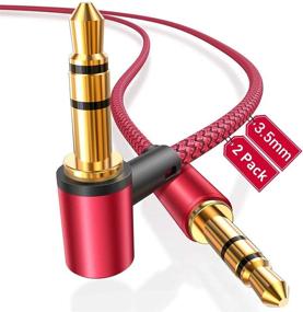 img 4 attached to 🎧 AINOPE 2-Pack/4ft Aux Cables - 90°Angled 3.5mm Aux Cord for High-Fidelity Sound - Nylon Braided Male to Male Stereo Audio Cables - Red