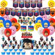 icshoptoday robot block party supplies decorations with cupcake toppers, happy birthday banner, balloons, stickers, bracelet - sandbox game theme логотип