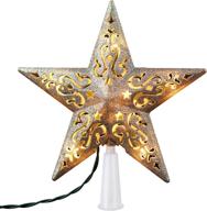 🌟 light up your christmas tree with the stunning 8" hollowed 3d pentagram star tree topper - silver coated with 10 built-in clear bulbs and spare bulbs & fuses for festive christmas decorations logo
