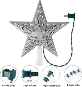 img 2 attached to 🌟 Light up your Christmas tree with the stunning 8" Hollowed 3D Pentagram Star Tree Topper - Silver Coated with 10 Built-in Clear Bulbs and Spare Bulbs & Fuses for Festive Christmas Decorations
