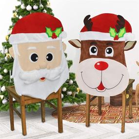 img 4 attached to 🎅 JOYIN Christmas Santa and Reindeer Chair Slip Covers: Festive Indoor Décor, Party Supplies, Restaurant Holiday Decorations