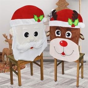 img 2 attached to 🎅 JOYIN Christmas Santa and Reindeer Chair Slip Covers: Festive Indoor Décor, Party Supplies, Restaurant Holiday Decorations