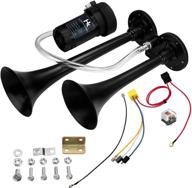 🚗 super loud hk 12v 150db car air horn kit for any 12v vehicles - dual trumpet air horn with compressor, suitable for trucks, lorrys, trains, boats, cars, vans (black) logo