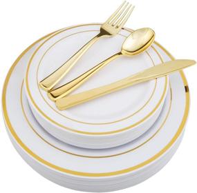 img 4 attached to 🍽️ Premium Heavyweight Gold Plastic Silverware and Disposable Plates Set - Includes 25 Dinner Plates, 25 Salad Plates, 25 Forks, 25 Knives, 25 Spoons (Gold)