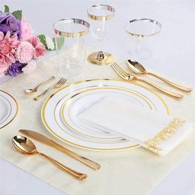 img 2 attached to 🍽️ Premium Heavyweight Gold Plastic Silverware and Disposable Plates Set - Includes 25 Dinner Plates, 25 Salad Plates, 25 Forks, 25 Knives, 25 Spoons (Gold)