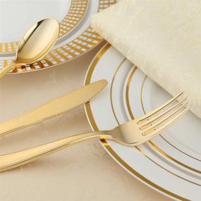 img 3 attached to 🍽️ Premium Heavyweight Gold Plastic Silverware and Disposable Plates Set - Includes 25 Dinner Plates, 25 Salad Plates, 25 Forks, 25 Knives, 25 Spoons (Gold)