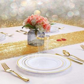 img 1 attached to 🍽️ Premium Heavyweight Gold Plastic Silverware and Disposable Plates Set - Includes 25 Dinner Plates, 25 Salad Plates, 25 Forks, 25 Knives, 25 Spoons (Gold)