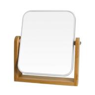 🔍 square double sided 360° rotation magnifying mirror with bamboo stand - 8" small standing mirror for desk, 1x/3x magnification vanity makeup mirror for tabletop, portable table mirror for make up logo