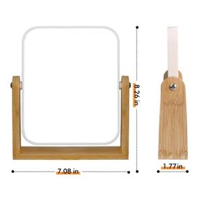 img 1 attached to 🔍 Square Double Sided 360° Rotation Magnifying Mirror with Bamboo Stand - 8" Small Standing Mirror for Desk, 1x/3x Magnification Vanity Makeup Mirror for Tabletop, Portable Table Mirror for Make Up