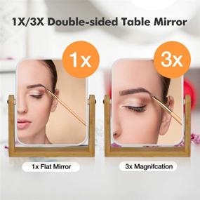 img 2 attached to 🔍 Square Double Sided 360° Rotation Magnifying Mirror with Bamboo Stand - 8" Small Standing Mirror for Desk, 1x/3x Magnification Vanity Makeup Mirror for Tabletop, Portable Table Mirror for Make Up