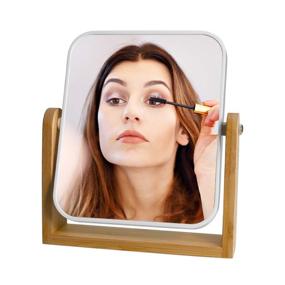 img 3 attached to 🔍 Square Double Sided 360° Rotation Magnifying Mirror with Bamboo Stand - 8" Small Standing Mirror for Desk, 1x/3x Magnification Vanity Makeup Mirror for Tabletop, Portable Table Mirror for Make Up