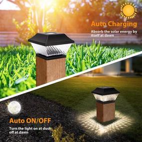 img 3 attached to 🌞 4-Pack LED Solar Cap Lights for 4 x 4 Wooden Posts - Warm White Outdoor Post Lighting for Fence, Deck, or Patio (Black)