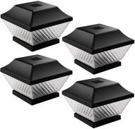 🌞 4-pack led solar cap lights for 4 x 4 wooden posts - warm white outdoor post lighting for fence, deck, or patio (black) logo