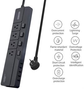 img 1 attached to 💡 NTONPOWER Surge Protector Power Strip with USB - 4 Outlets, 5 USB Charging Ports, Individual Switches, Flat Plug, Circuit Breaker - Black