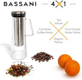 img 1 attached to 🍹 Airtight Cold Brew Iced Coffee Maker and Tea Infuser by Bassani: Brocca - 1.0L/32oz Glass Carafe with Spout and Stainless Steel Removable Filter