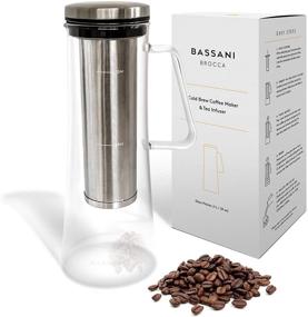 img 4 attached to 🍹 Airtight Cold Brew Iced Coffee Maker and Tea Infuser by Bassani: Brocca - 1.0L/32oz Glass Carafe with Spout and Stainless Steel Removable Filter