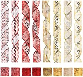 img 4 attached to 🎁 MTSCE 8 Rolls Christmas Ribbon - 48 Yards x 2.5 Inches Wired Edge Ribbon for Gift Wrapping, Christmas Tree, Gifts Crafts, Wreaths - Red and Gold Festive Wrapping Ribbon for Decorations