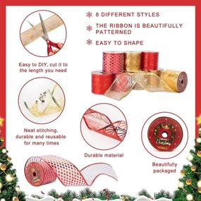 img 2 attached to 🎁 MTSCE 8 Rolls Christmas Ribbon - 48 Yards x 2.5 Inches Wired Edge Ribbon for Gift Wrapping, Christmas Tree, Gifts Crafts, Wreaths - Red and Gold Festive Wrapping Ribbon for Decorations