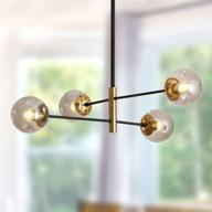 🏡 vintage 4-light metal chandelier with black glass globes - elegant farmhouse lighting for foyer, breakfast room, kitchen, bedroom, and restaurant логотип