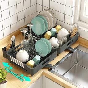 img 3 attached to 🍽️ Stainless Steel Expandable Dish Drying Rack with Drainboard - Kitchen Sink Organizer and Utensil Holder - Space-Saving Dish Drainer Rack with Cups Holder for Kitchen Counter