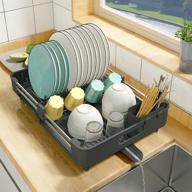 🍽️ stainless steel expandable dish drying rack with drainboard - kitchen sink organizer and utensil holder - space-saving dish drainer rack with cups holder for kitchen counter логотип