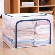 💙 premium plastic steel frame storage box with clear pvc window - waterproof organizers for clothing, quilts, kids toys, books - offic storage bins with double-way zippers - 66l blue snx-jwb01bl66 logo