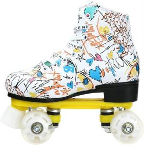 img 2 attached to 🌟 Stylish Women's Derby Roller Skates with Light Up Wheels - Adjustable PU Leather, Florescent Double Row Skates for Outdoor Fun!