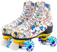 🌟 stylish women's derby roller skates with light up wheels - adjustable pu leather, florescent double row skates for outdoor fun! logo