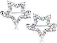 crazypiercing rhinestone paved star shape nipple barbell ring, 14g stainless steel nipplerings shields body piercing - sold as a pair logo