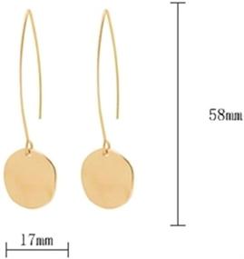 img 1 attached to Geometric Brushed Gold Circle Dangle Earrings - Shiny Hammered Discs, Small Drops, Long Hoops - Everyday Jewelry for Women and Girls