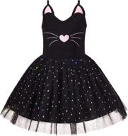 👗 sunny fashion girls dress: cat face black tower ruffle dancing party dress in size 4-10 logo