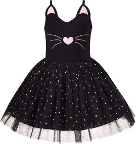 img 4 attached to 👗 Sunny Fashion Girls Dress: Cat Face Black Tower Ruffle Dancing Party Dress in Size 4-10