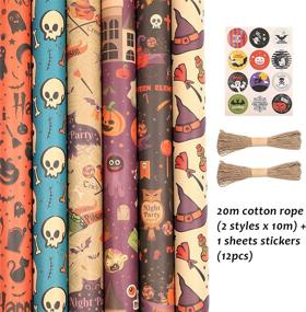 img 2 attached to Halloween Pattern Paper Set: MAMUNU 12 Sheets, 20×28In Kraft Favor Wrapping Paper with Sealing Sticker and Paper Rope, Ideal for Halloween Party Decoration, DIY Crafting, and Art Projects