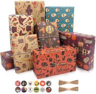 halloween pattern paper set: mamunu 12 sheets, 20×28in kraft favor wrapping paper with sealing sticker and paper rope, ideal for halloween party decoration, diy crafting, and art projects logo